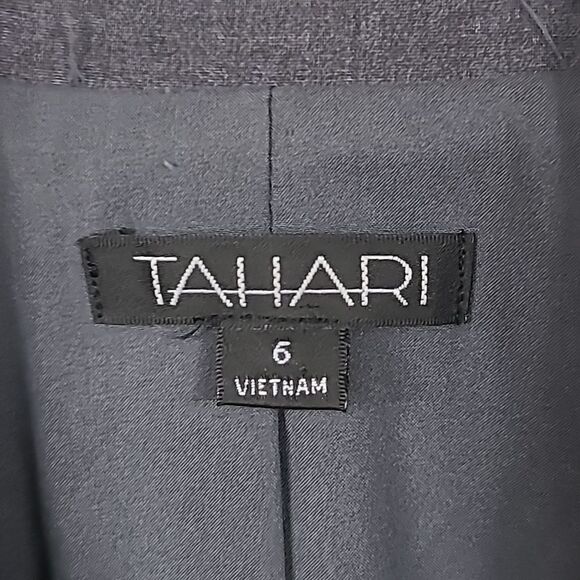 NEW TAHARI Ruched Single-Breasted Blazer Notch Collar 2-Button Gray Suit Jacket - Picture 5 of 9